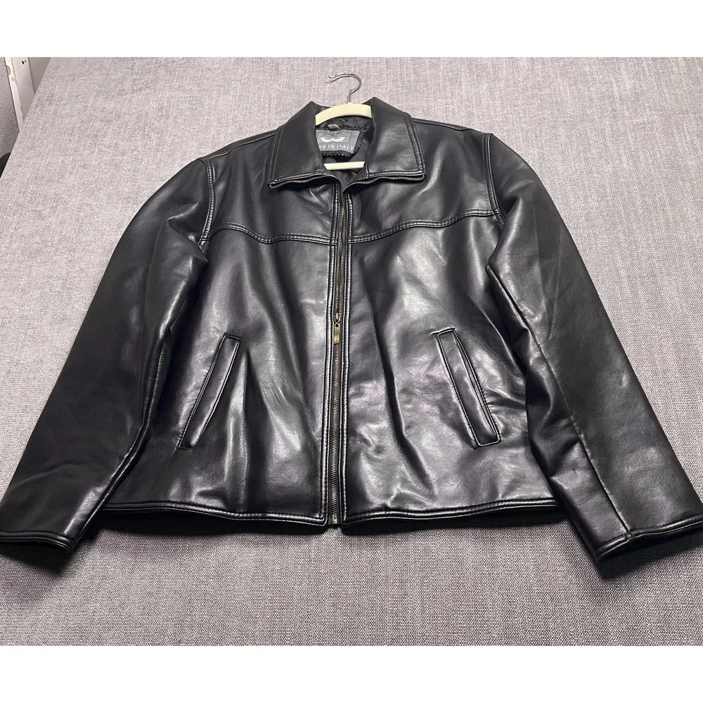 Genuine Garment Mens Small Black Faux Leather Jacket Made in Italy Full Zip S